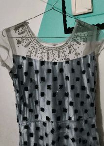 Stylish Grey &amp; Black Party Wear Gown | Embellished