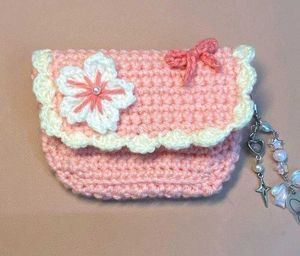 Crocheted Pink pouch with Flower