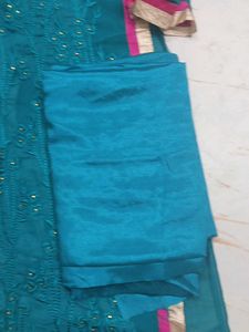 unstitched Embroidered Teal Kurta Set with Dupatta