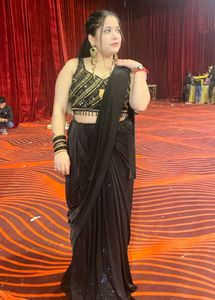 Elegant Black Sequined lehnga drape saree