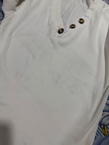 White V-Neck Ribbed Tee