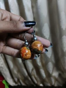 Hand-painted Wooden Bead Earrings