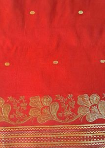 😍Red Saree with Gold Border