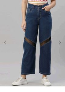 Stylish Wide-Leg Jeans with Mesh Detail