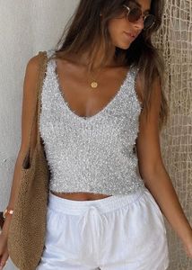 Sparkly Silver Knit Tank Top