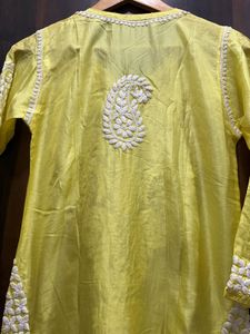 PURE SILK Elegant Yellow Chikankari Kurta Set