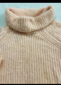 Peach Ribbed Knit Turtleneck Sweater