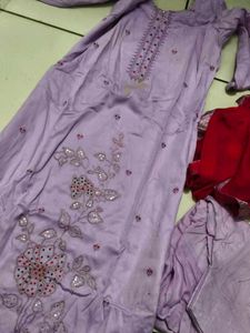Lilac Kurta Set with Red Dupatta