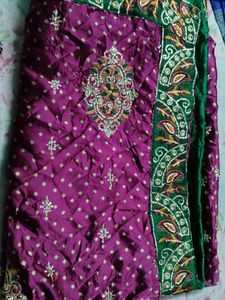 Designer Purple &amp; Green Silk Saree