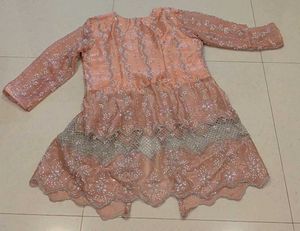 Rich Ethnic Peach Net Top-Palazzo Set