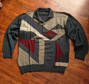Men's Geometric Pattern Polo Sweater