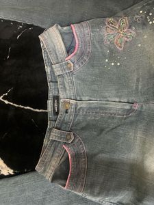 Embroidered Blue Denim Jeans