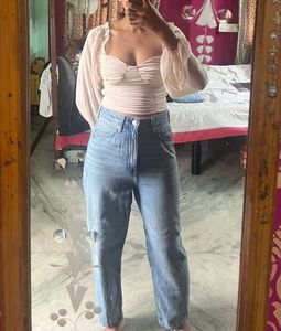 H&amp;M Women Blue Mom Slim Fit High Waist Ankle Jeans