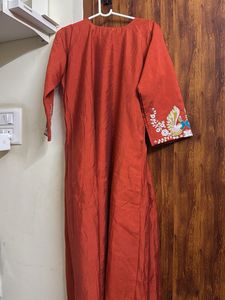 Orange Embroidered Kurta set with dupatta