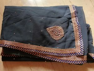 Embellished Grey Georgette Saree