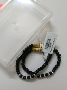 Black Beaded Anklets with Silver Accents