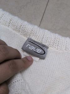 Vintage Rave Y2K Cream Knit Sweater with Collar