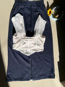 Sheer Corset Top with Blue skirt