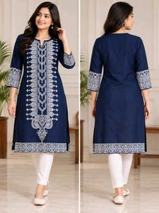 Elegant Navy Blue Embroidered Kurta