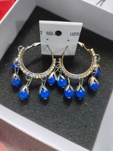 Bohemian Blue Bead Hoop Earrings