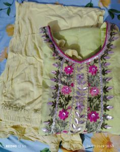 Lime Green Embroidered Kurti With Sharara