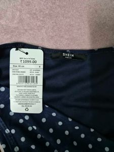 Navy Polka Dot One Shoulder Dress