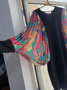 Stylish Black Dress with Colorful Sleeves