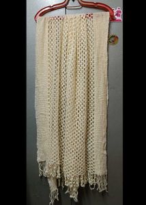Vintage Handmade Fringe Crochet Knitted Shawl