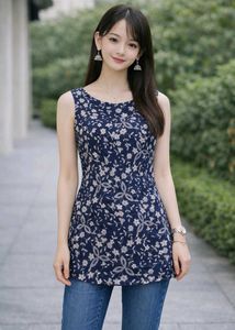 Mid-Thigh Floral Kurti with Back Zip