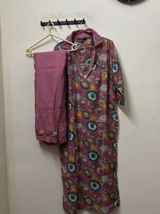 Pink Floral Kurta with Pants Set