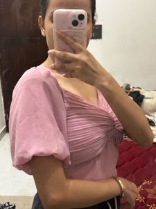 Chic Pink Twist Front Crop Top