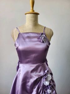Purple Satin Floral Dress