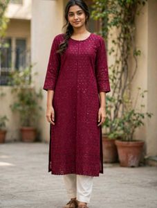 Elegant Maroon Embroidered chikankari Kurta