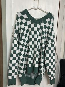 Green & White Checkered Sweater