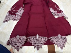 Maroon Kurta Set with White Embroidery