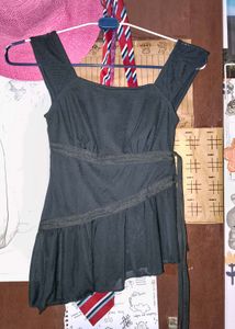 Black Asymmetrical Ruffle Top