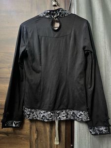 Black Embroidered Dragon Mandarin Collar Top