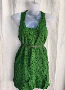 Green Embroidered Mini Dress