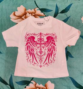 Shein Short Sleeves Graphic Front Print Crew Tshir