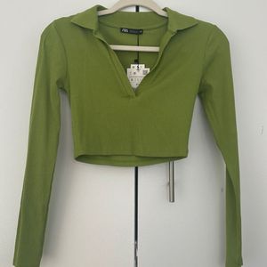 Zara Long Sleeve V Neck Crop Top