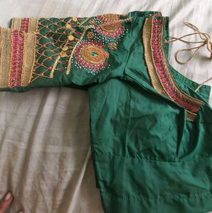 Heavy Aari work Embroidered Green Silk Blouse
