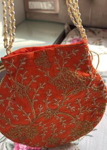 Brand New Orange Embroidered Potli Bag