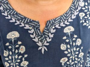 Blue Floral Print Kurta Set with Dupatta