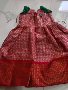 Kids Ethnic Red Brocade Dress