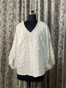 Elegant White Kurta with Pearl Detail