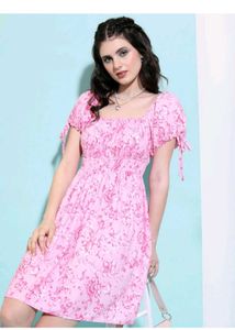 Pink Floral Puff Sleeve Dress