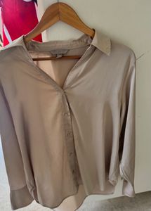 Chic Satin V-Neck Button-Up Shirt
