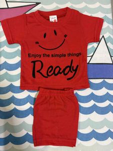Kids Red Smiley Face T-shirt & Shorts Set