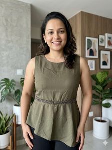 Embellished Olive Green Peplum Top