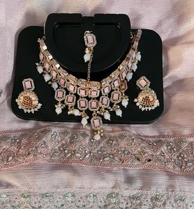 Elegant Pink Stone Necklace Set